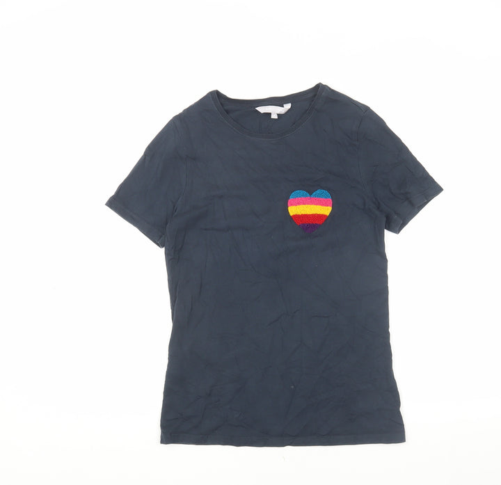 Red Herring Women's Blue Rainbow Heart T-Shirt, Size 8