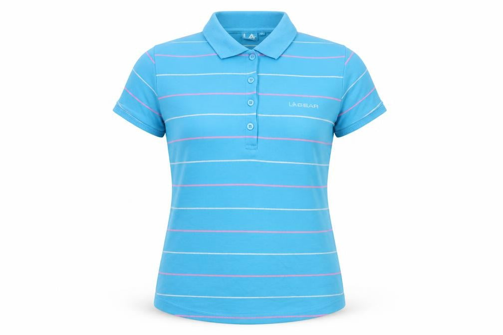 Front view of LA Gear Women's Blue Striped Polo, size 12, Regular Fit
