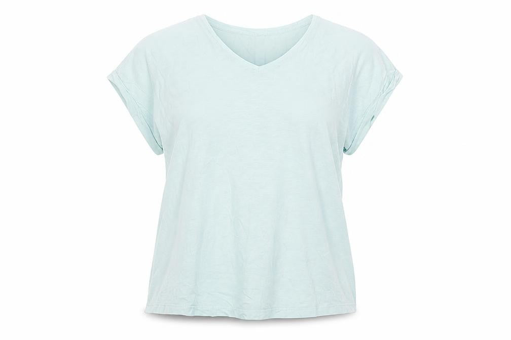 Front view of Lands' End Women's Blue V-Neck T-Shirt, size L