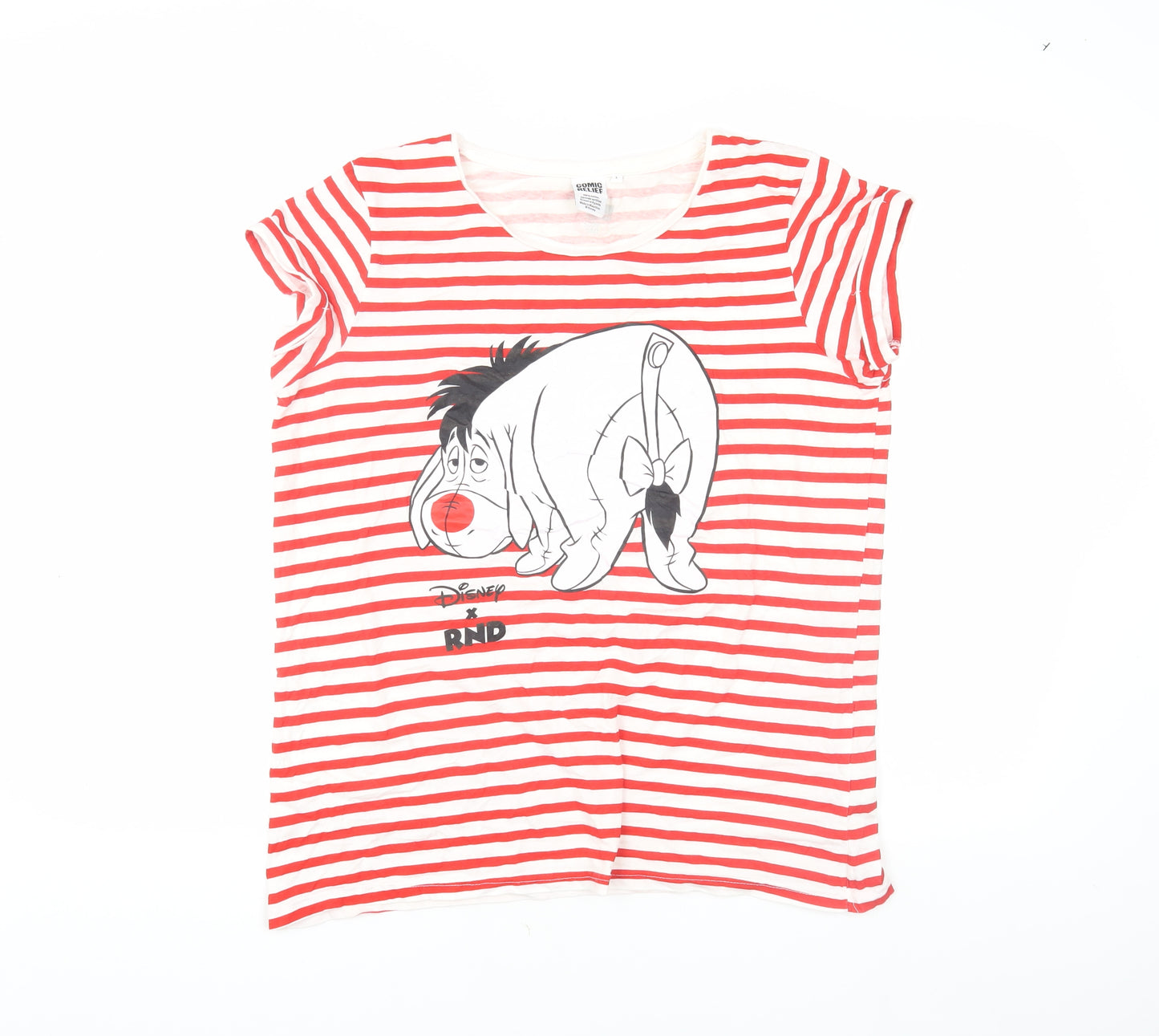 Comic Relief Women's Red Striped Short Sleeve T-Shirt L