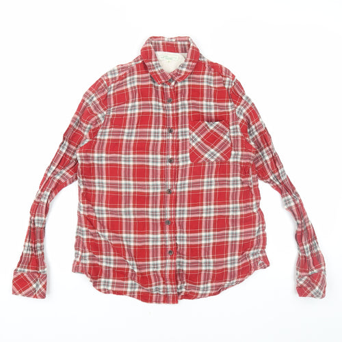Women's Red Plaid Cotton Button-Up Shirt, Size M