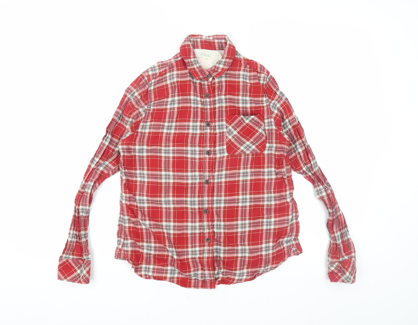 Women's Red Plaid Cotton Button-Up Shirt, Size M