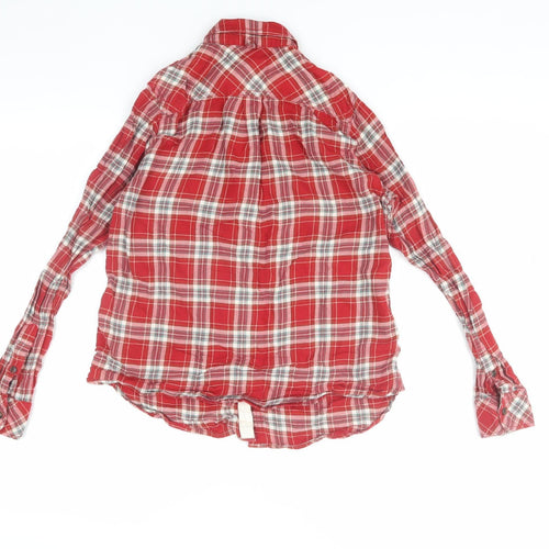 Women's Red Plaid Cotton Button-Up Shirt, Size M