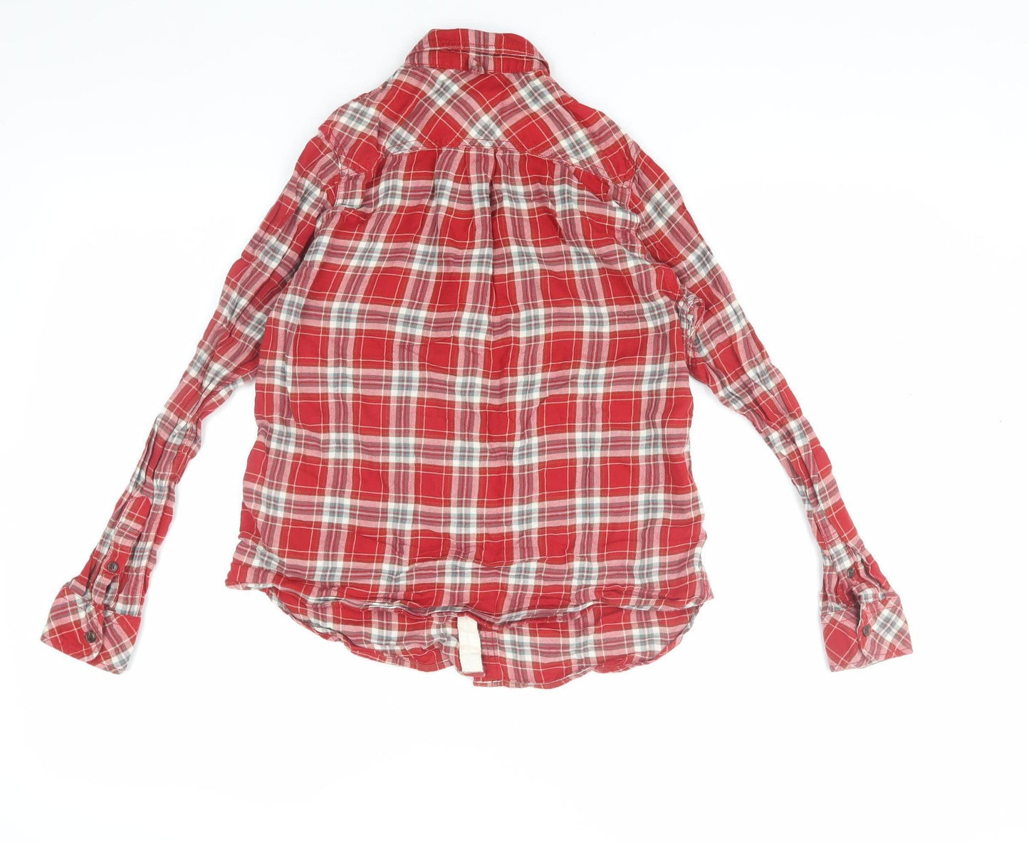 Women's Red Plaid Cotton Button-Up Shirt, Size M