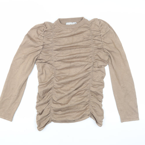 By Clara Beige Women's Blouse S Long Sleeve Casual