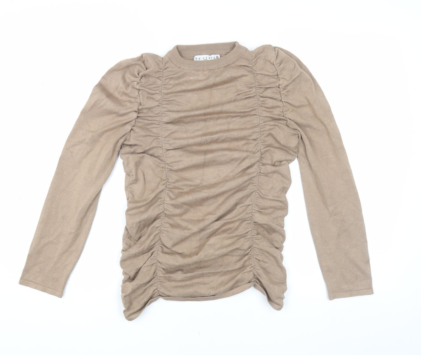 By Clara Beige Women's Blouse S Long Sleeve Casual