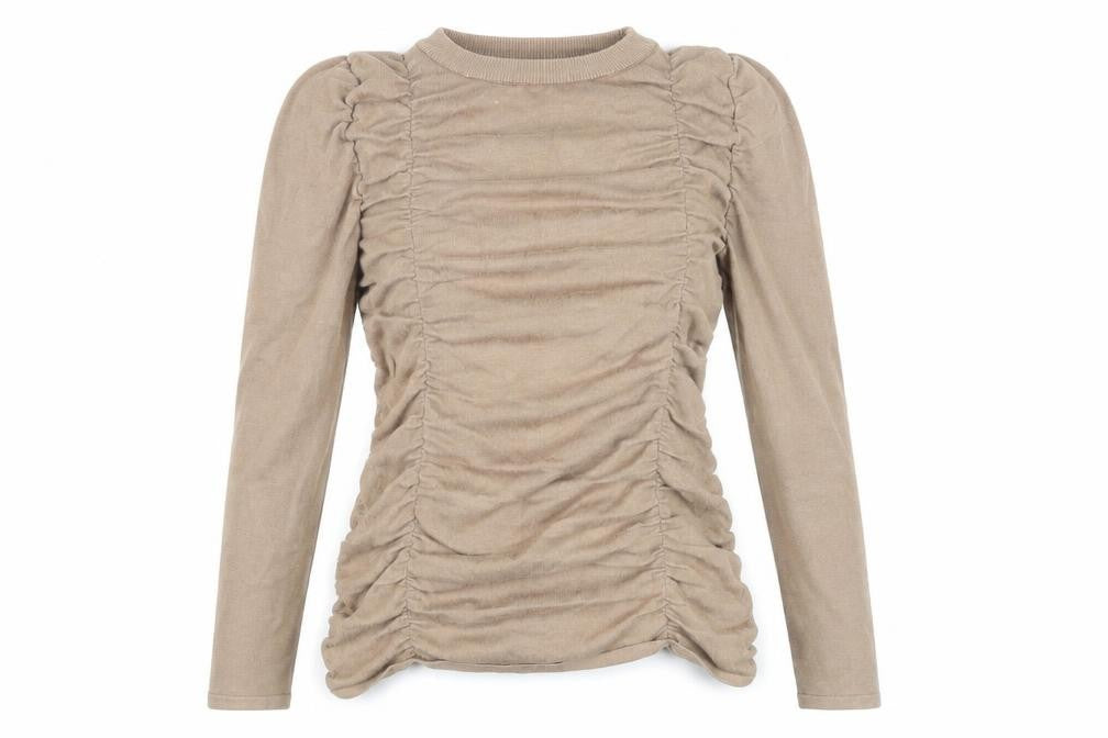 Front view of By Clara Beige Women's Blouse S Long Sleeve Casual