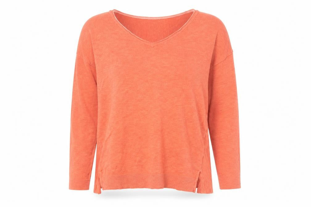 Front view of White Stuff Women's Orange V-Neck Pullover, size 12