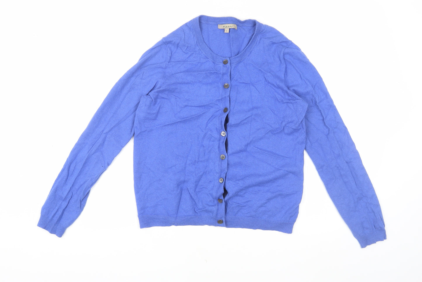 Ken Women's Blue Cardigan - Size L, Wool/Cotton Blend
