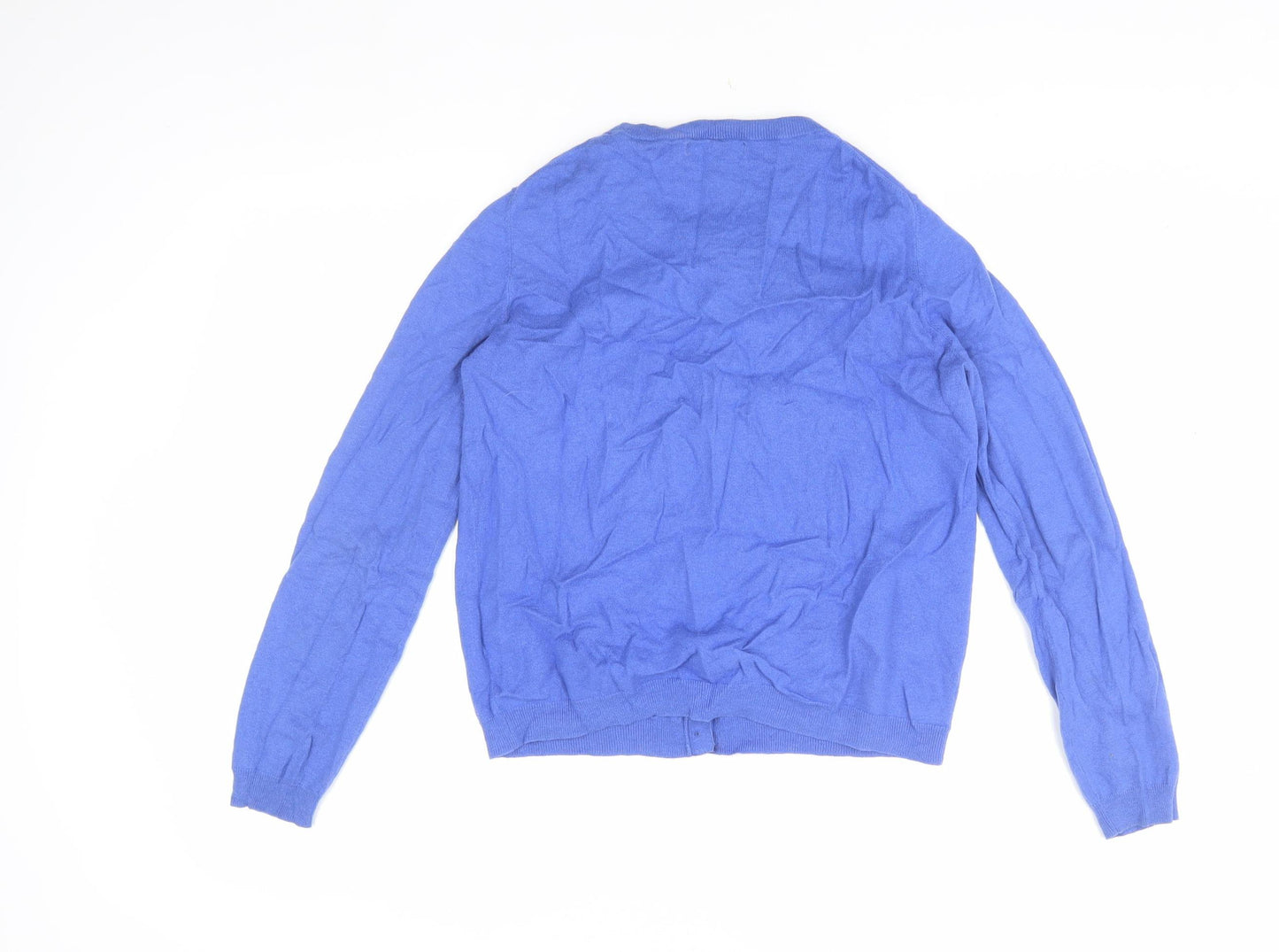 Ken Women's Blue Cardigan - Size L, Wool/Cotton Blend