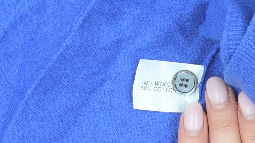 Ken Women's Blue Cardigan - Size L, Wool/Cotton Blend