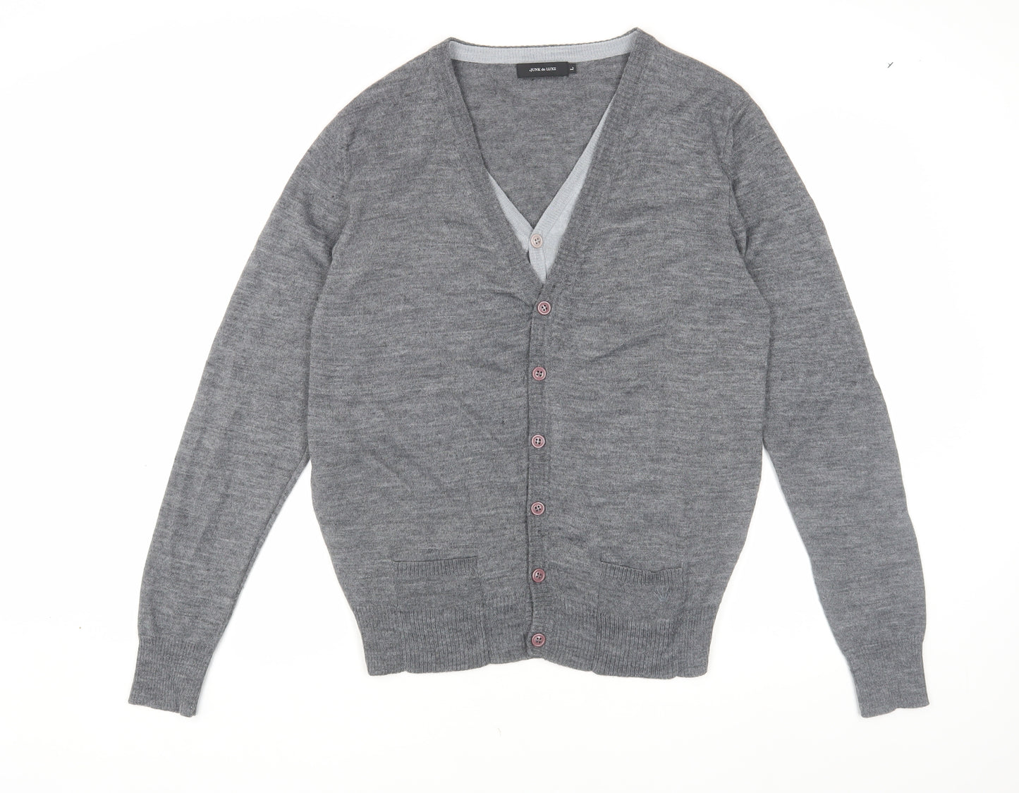 JUNK de LUXE Men's Grey V-Neck Cardigan Size L