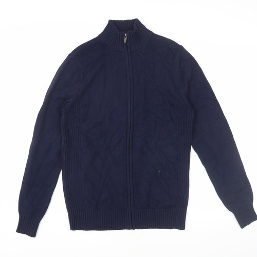 Savile Row Men's Blue Bomber Jacket M Stand-Up Collar