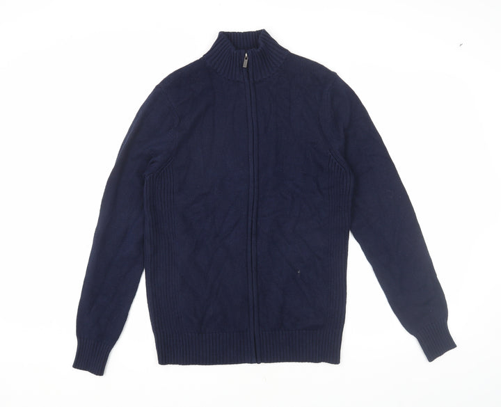 Savile Row Men's Blue Bomber Jacket M Stand-Up Collar