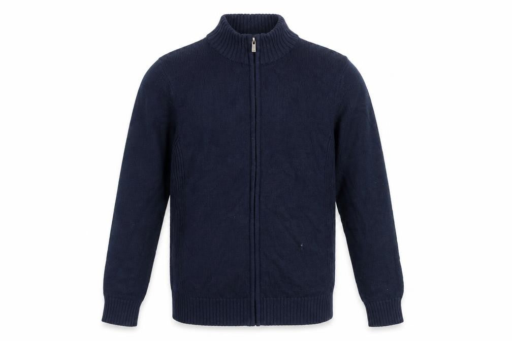 Front view of Savile Row Men's Blue Bomber Jacket M Stand-Up Collar