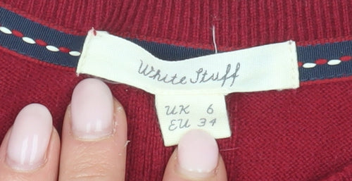White Stuff Women's Red Cardigan, Size 6, Cotton Blend