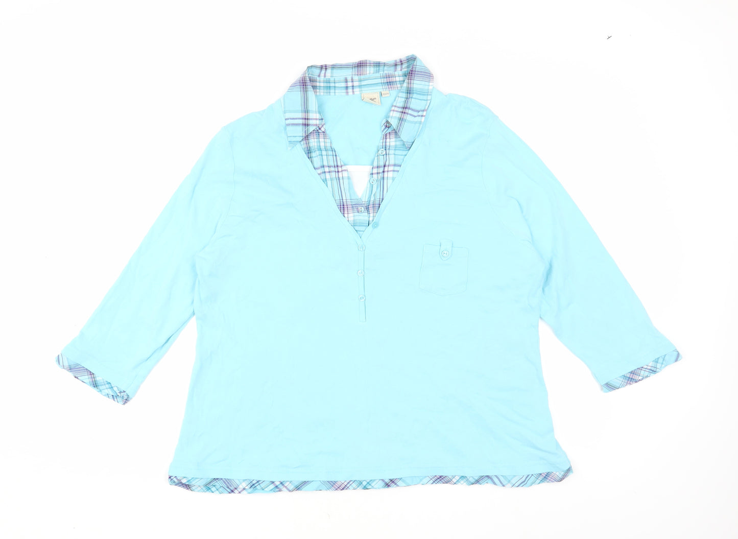 Cotton Traders Women's Blue Button-Up Shirt, Size 16