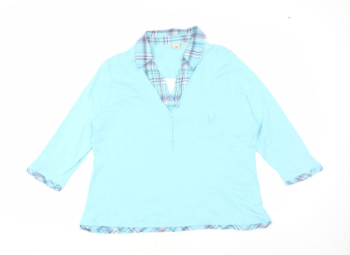 Cotton Traders Women's Blue Button-Up Shirt, Size 16