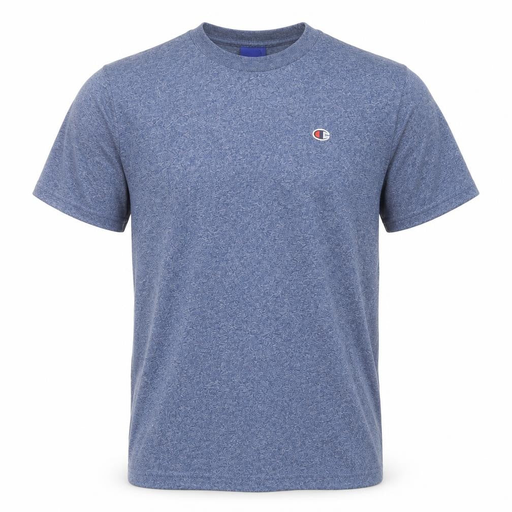 Front view of Champion Men's Blue Medium Crew Neck T-Shirt