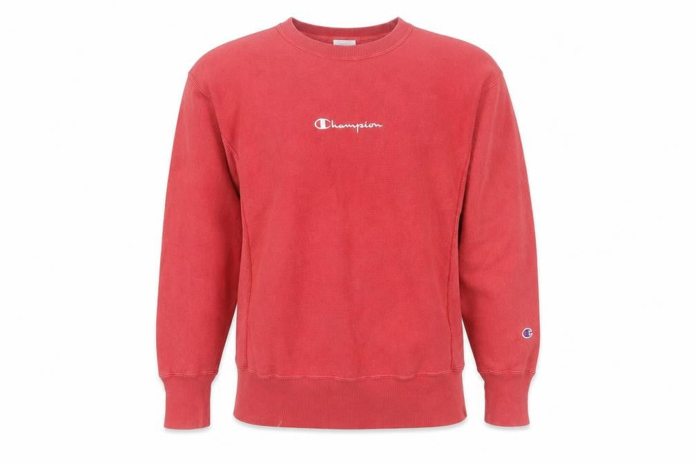 Front view of Champion men’s red pullover sweatshirt large
