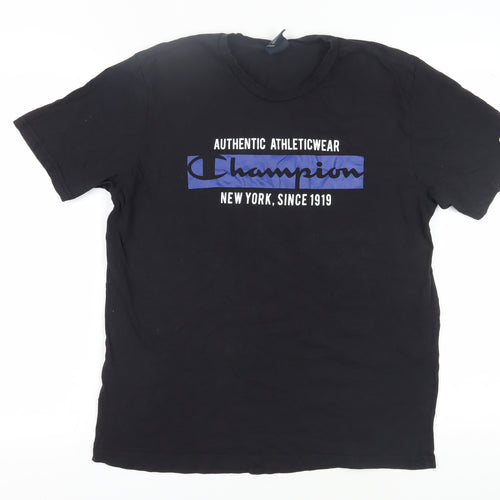 Champion Men's Black Graphic Print T-Shirt Large
