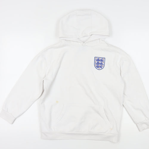 England Football Boys White Pullover Hoodie, Cotton, Sports Theme, Size 10-11Y
