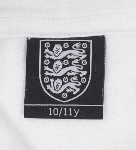 England Football Boys White Pullover Hoodie, Cotton, Sports Theme, Size 10-11Y