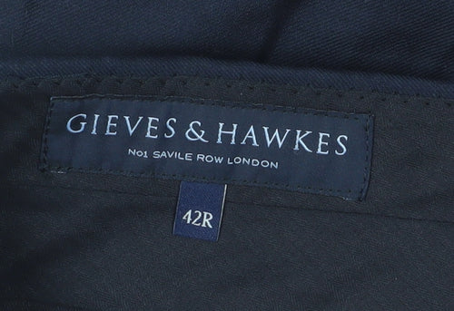 Gieves & Hawkes Men's Black Wool Dress Trousers, Size 42R