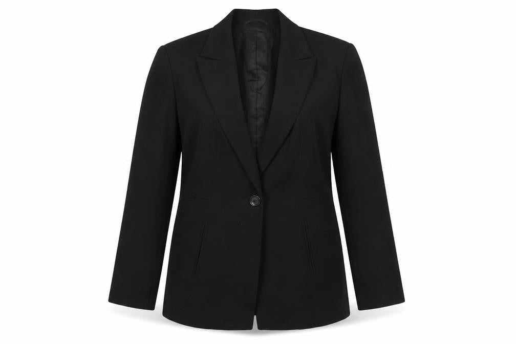 Front view of Betty Barclay Women's Black Blazer, size 12, Single Breasted