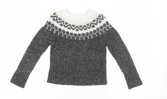 Gap Kids Girls Grey Fair Isle Jumper Size M 8 Years