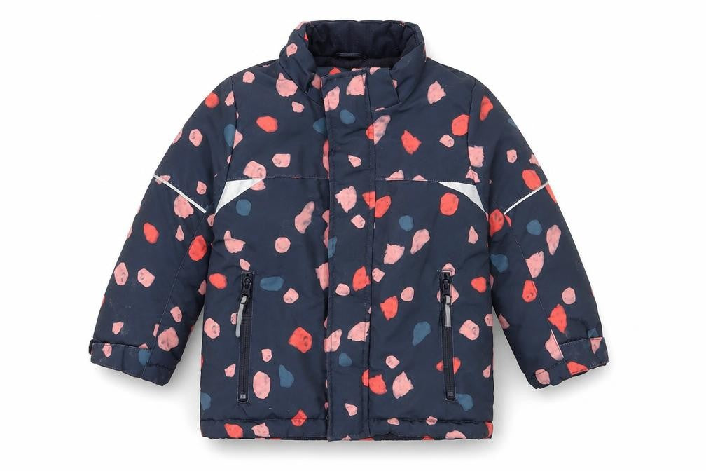 Front view of H&M girls’ multicoloured puffer jacket, 4 years, reflective