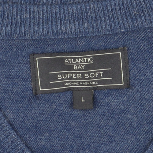 Atlantic Bay Men's Blue V-Neck Pullover Jumper L