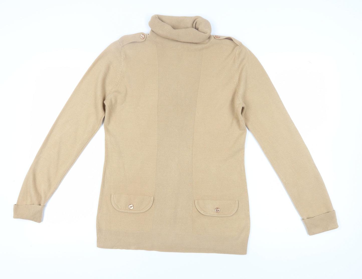 BHS Women's Beige Roll Neck Jumper, Size 14