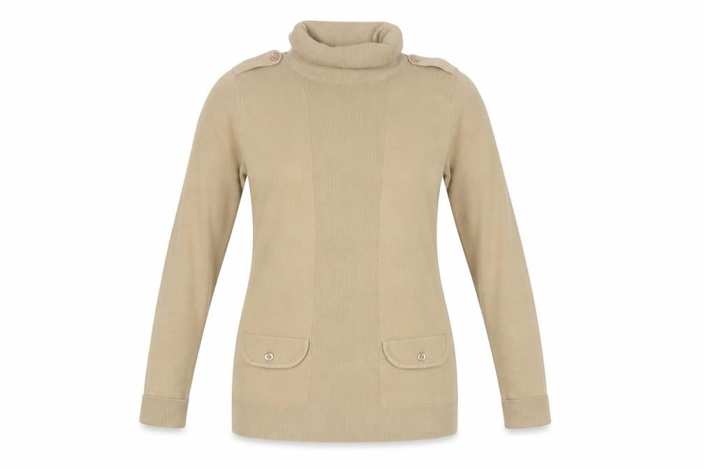 Front view of BHS Women's Beige Roll Neck Jumper, size 14