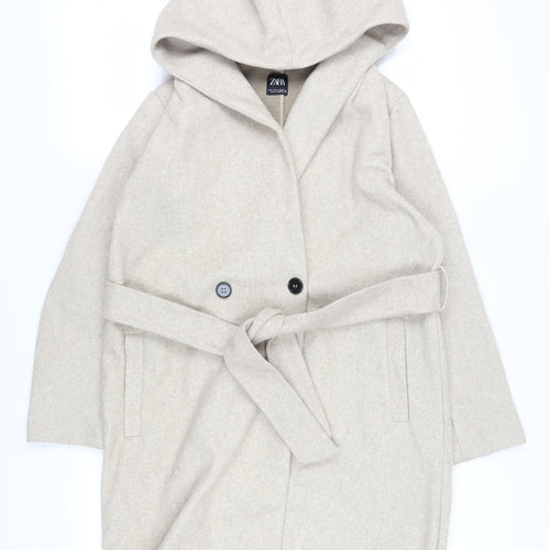 Zara Women's Beige Hooded Overcoat, Size S