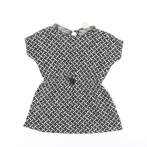 Zara Girls Black Geometric Dress 7 Years Short Sleeve