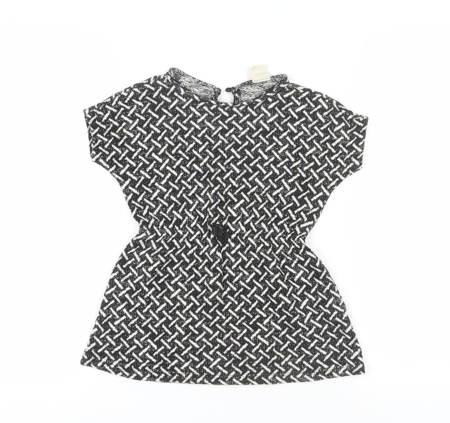 Zara Girls Black Geometric Dress 7 Years Short Sleeve