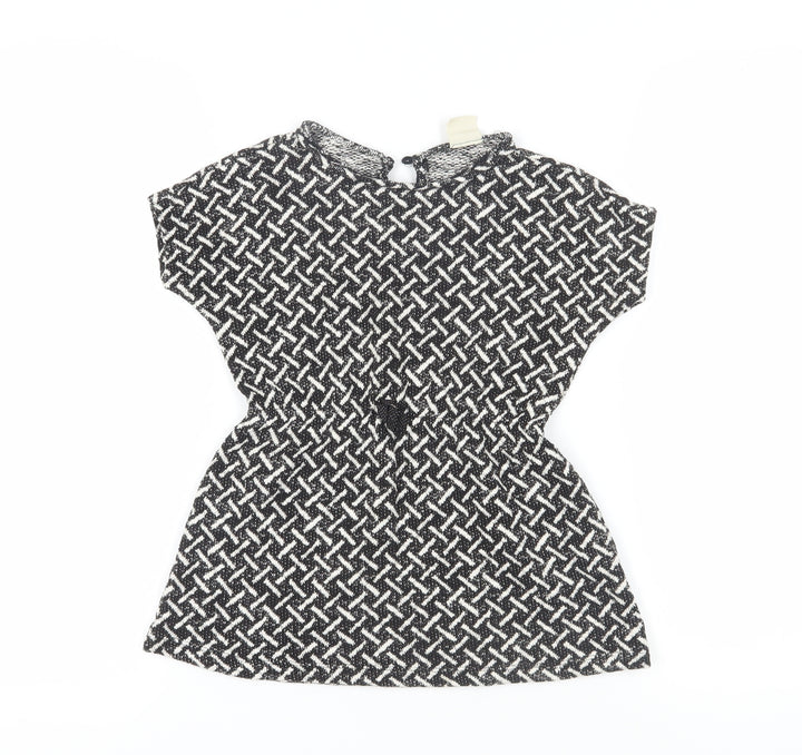 Zara Girls Black Geometric Dress 7 Years Short Sleeve