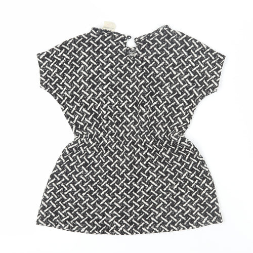 Zara Girls Black Geometric Dress 7 Years Short Sleeve