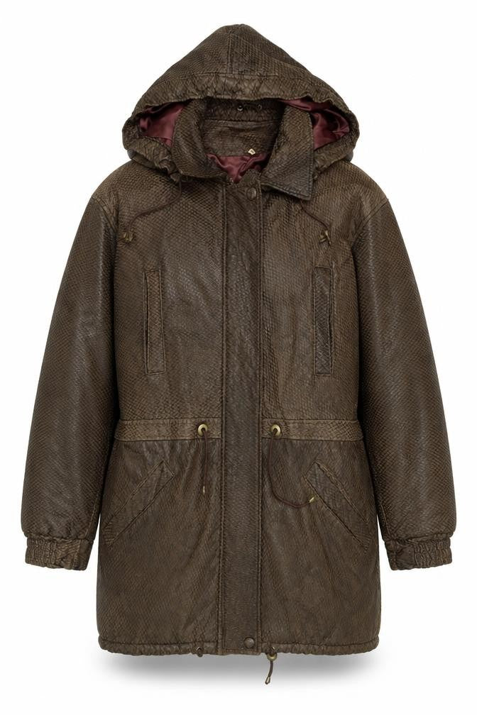 Front view of Akhtar Women's Brown Hooded Overcoat -, size S