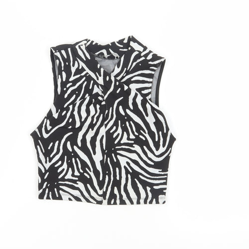 Zara Women's Black Animal Print Cropped Blouse