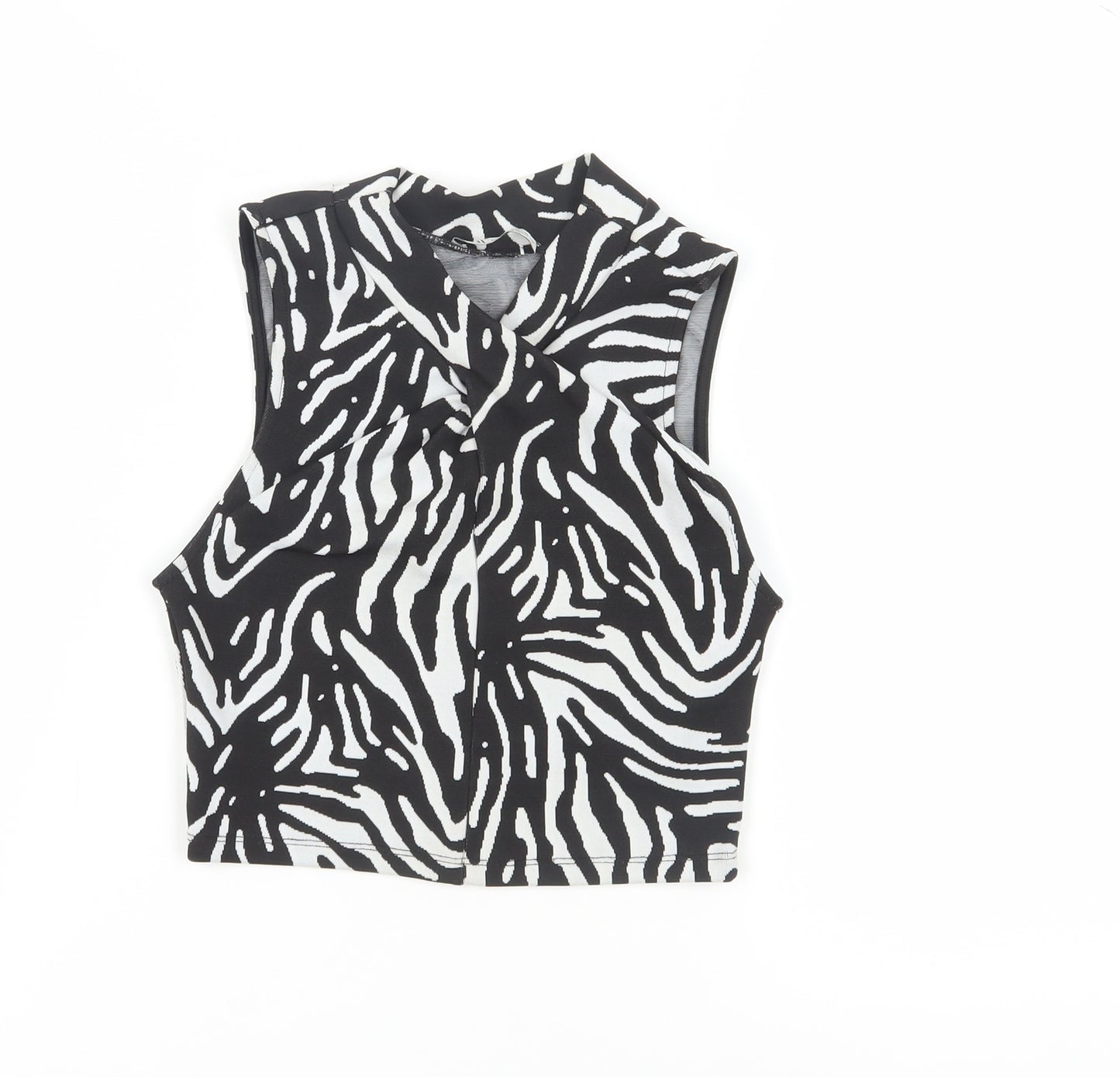 Zara Women's Black Animal Print Cropped Blouse