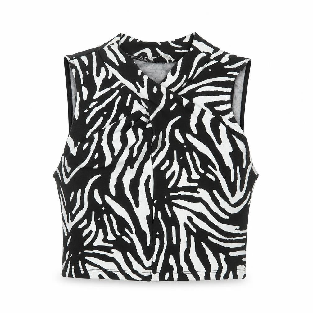 Front view of Zara Women's Black Animal Print Cropped Blouse