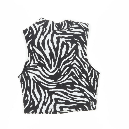 Zara Women's Black Animal Print Cropped Blouse