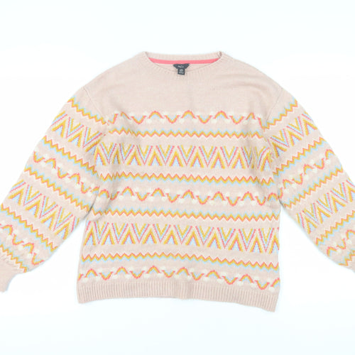 M&Co Women's Pink Geometric Pullover Jumper - Size 8