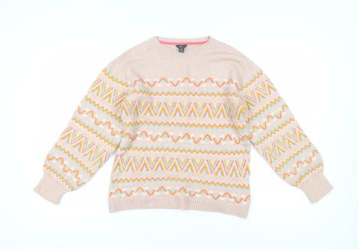 M&Co Women's Pink Geometric Pullover Jumper - Size 8