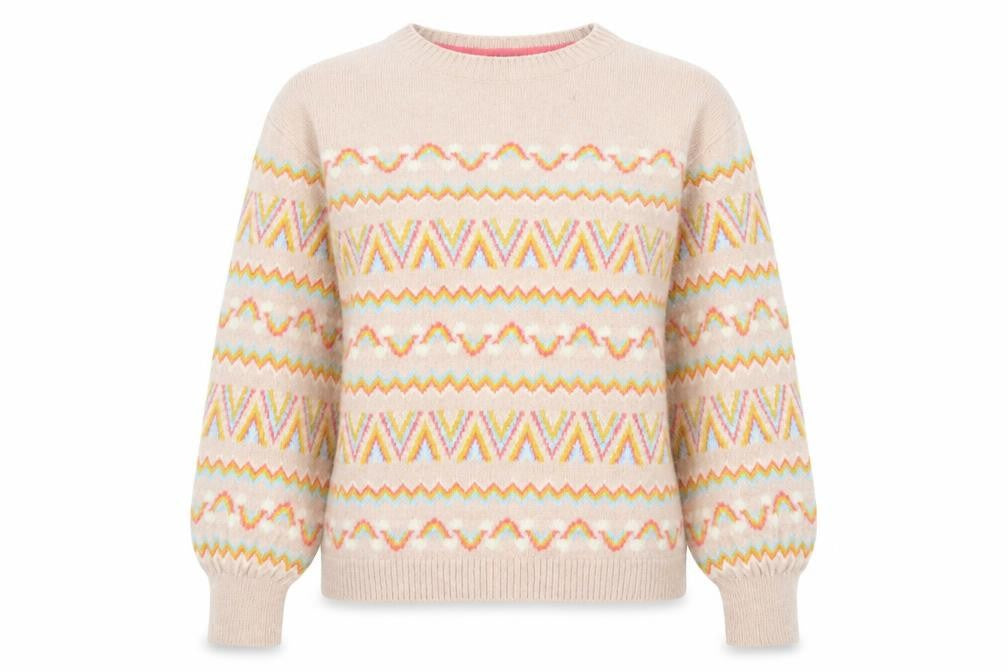 Front view of M&Co Women's Pink Geometric jumper -, size 8