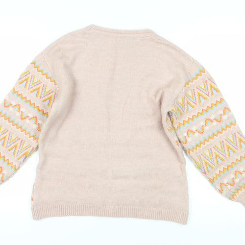 M&Co Women's Pink Geometric Pullover Jumper - Size 8