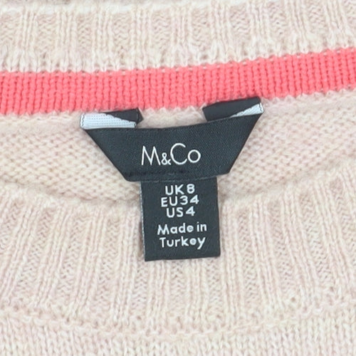 M&Co Women's Pink Geometric Pullover Jumper - Size 8