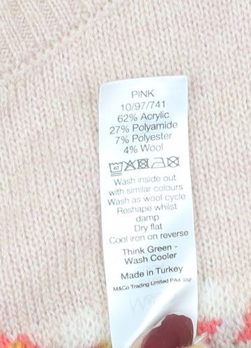 M&Co Women's Pink Geometric Pullover Jumper - Size 8